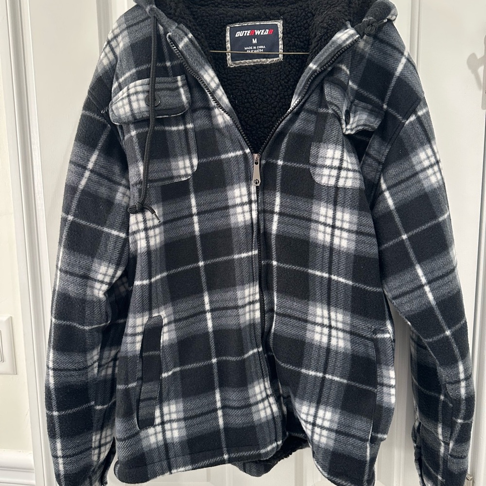 Black and White Plaid Zip-Up Jacket